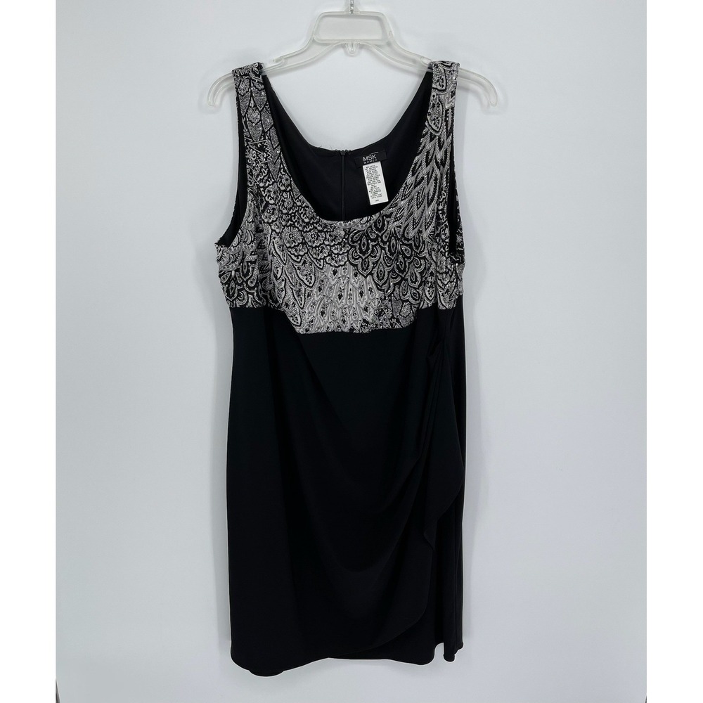 MSK Women's Black Paisley Print Ruched Sleeveless Formal Sheath Dress Size 20W